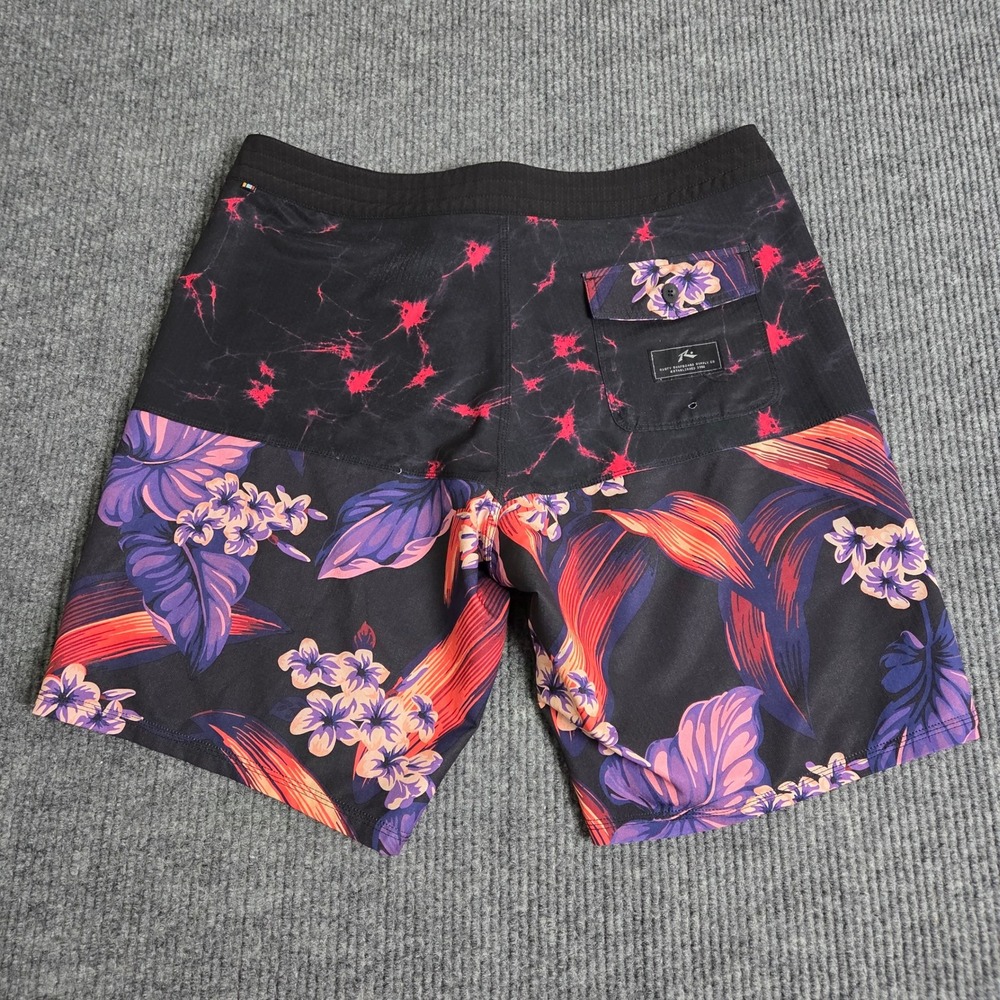 Rusty Mens Floral Splatter Board Shorts Black Red Purple Classic Fit Size‎ 36